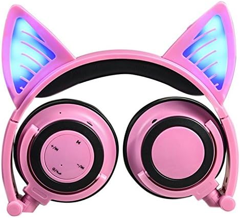 Eoncore Kids Stereo Wireless Bluetooth Headphones LED Glowing Cat Ear Foldable Over-Ear Headsets Noise Reduction with Mic Volume Control (Pink)