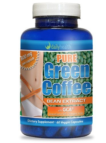 Pure Green Coffee Bean Extract with GCA 800mg per capsule 60 caps 50 percent Chlorogenic Acid Weight Loss Appetite Suppressant Dietary Supplement by Daily Health Green Coffee Bean Extract GCA