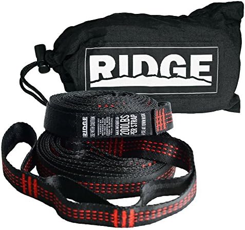 Ridge Unlimited 2-Piece Camping Hammock Strap Set with Nylon Stuff Sack, Red