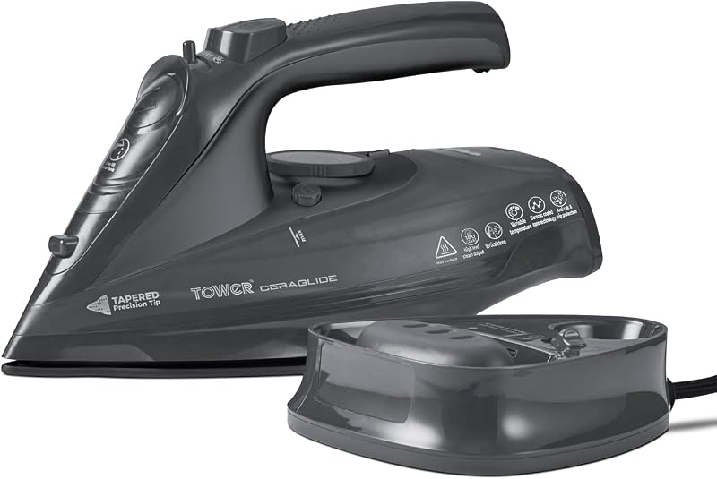 Tower T22008G CeraGlide Cordless Steam Iron Ceramic Soleplate Grey