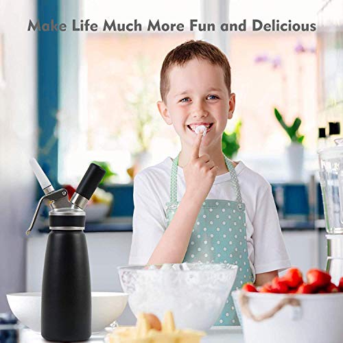 Xindinyi Professional Whipped Cream Dispenser 500 Milliliter Aluminum Cream Canister With 3 Nozzle, 1-Pint Homemade Whipped Cream Maker, Black (Cartridges Not Included)