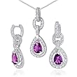 Alluring Design Checkerboard Amethyst Pendant Earrings Set in Sterling Silver