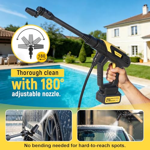 Traumheim High Pressure Washer 21 V/68 Bar/990PSI – 2 x 4000 mAh Battery – Complete Set 17 Pieces – Multi-Purpose Portable Cleaner for Car, Terrace, Garden