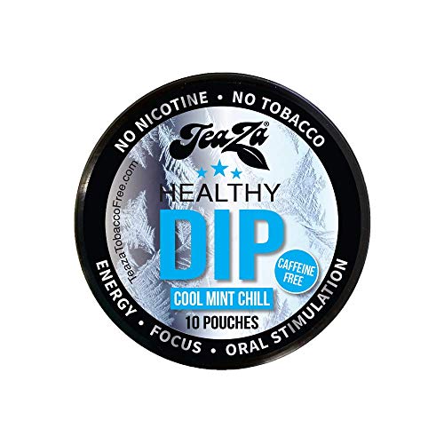 TeaZa Energy Smokeless Tobacco Alternative (4 pk. Cool Mint Chill) Quit Chewing and Dipping Tobacco Snuff - Nicotine and Caffeine Free Herbal Energy Pouch - Flavored Tobacco Free Chew