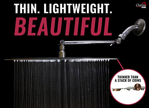 12 Inch Rainfall Shower Head - 12" Square, Stainless Steel Chrome, The Extra Large Showerhead Pumps High Pressure Rain Fall For A Powerful Rainforest Waterfall Feeling