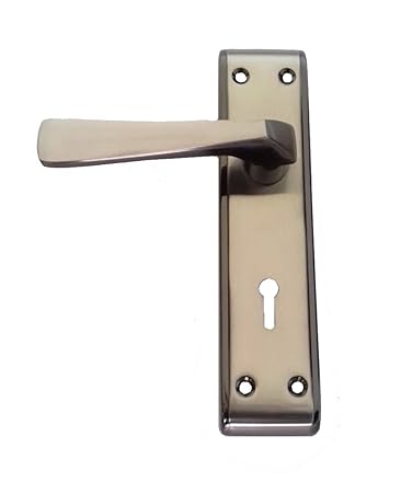 ATOM Door Handle Set With Double Stage Lock 3 Keys - Black Silver Finish