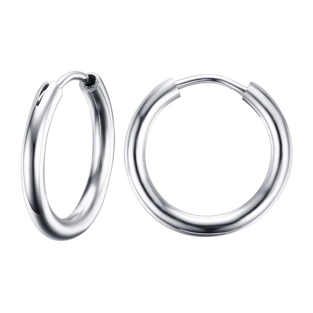 PAURO Women's Stainless Titanium Steel Silver Circle Earring for Friendship Dinner Party