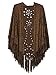 Persun Coffee Suedette Laser Cut Fringed Cape Shawl Wrap Scarf Coffee, Coffee, One Size