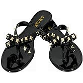 TYFLOVE Women Rivet Flip Flops Studded Jelly Thong Sandals with Bow Summer Bowtie Flat Beach Rain Shoes