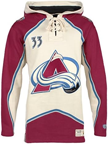 Old Time Hockey NHL Colorado Avalanche Patrick Roy Men's Player Lacer Name & Number Hoodie, Large, Multicolor