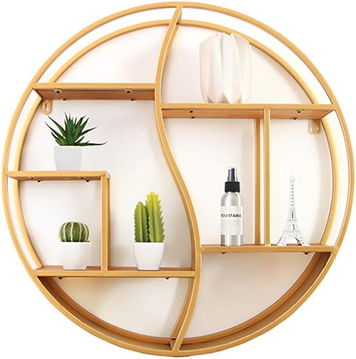 RYUXUI Golden Metal Wall Mounted Storage Shelves Gorgeous Round Shelf Unit cabinet range Display Rack (Color : Gold, Size : 60 * 12 * 60cm(L*D*H))