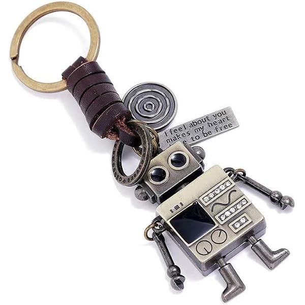 AsggBah 3pcs Movable Robot Keychains - Silver, Bronze, Dazzling Metal Keyring Bag Charms - View #7