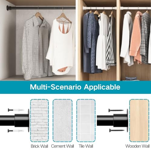 Wardrobe Rail, Heavy Duty Clothes Rod with End Sockets, Adjustable Hanging Rails for Clothes, Wardrobe and Bathroom, 68-90CM/Diameter 32MM, Black