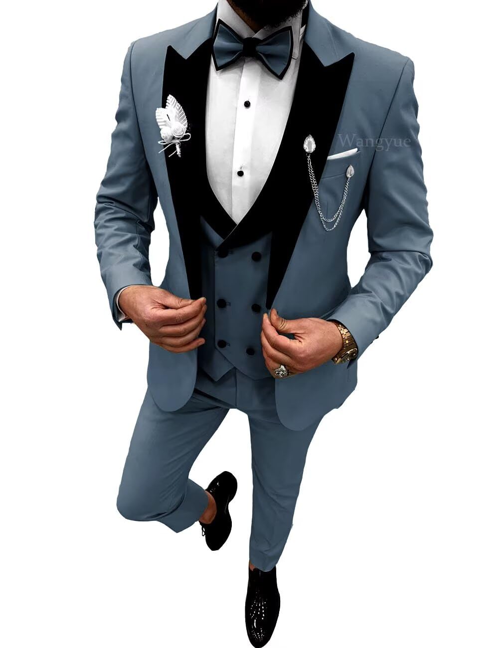 Wangyue Tux 3 Piece Suit Slim Fit Tuxedo Grey Blue