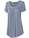 Vinmatto Women's Scoop Neck Pleated Blouse Top Tunic Shirt(XL,Grey Blue)