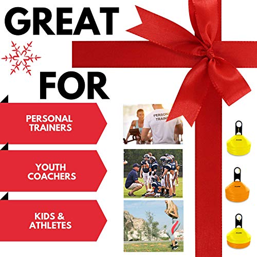 Bltzpro Disc Cones (Set of 56) - Agility Football Cones with Unique Carrying Mesh Bag and Holder Ideal for Youth Training, Soccer Speed Practice, Kids Sports, Saucer Field Markers for Team Sports