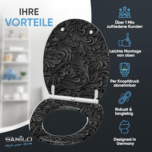 Sanilo Toilet Seat with Soft-Close Mechanism, Many Toilet Seat Lids to Choose From, Nice Finish, Easy Assembly, Sturdy Hinges (Floral)