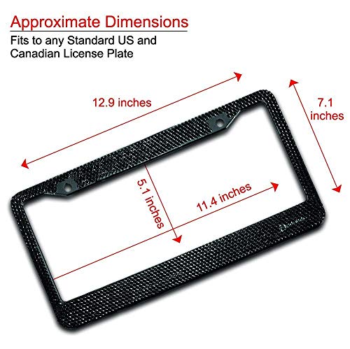 JUSHACHENGTA Bling Bling License Plate Frames -2 Pack-8 Row Pure Handmade Waterproof Glitter Rhinestones Crystal License Frames Plate for Cars with 2 Holes with Screws Caps Set