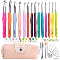 Vidillo Crochet Hooks Set,14 Pcs Ergonomic Soft Grip Handles Large-Eye Blunt Knitting Needles Kit with Case for Arthritic Hands,2mm(B)-10mm(N) Extra Long  Plus Knit Needles Weave Yarn Set