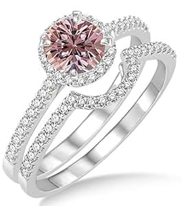 Amazon.com: 2 Carat Morganite Diamond Halo Bridal Set Engagement Ring on 10k White Gold: Jewelry Amazon.com: 2 Carat Morganite Diamond Halo Bridal Set Engagement Ring on 10k White Gold: Jewelry