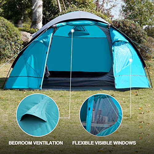 Portal 3-4 Man Tent with Porch, Camping Tent for 3 to 4 Persons with Sewn-in Groundsheet, 4000mm Waterproof Family Tent with Bedroom, Lightweight Dome Tent for Outdoor Garden Backpacking Hiking