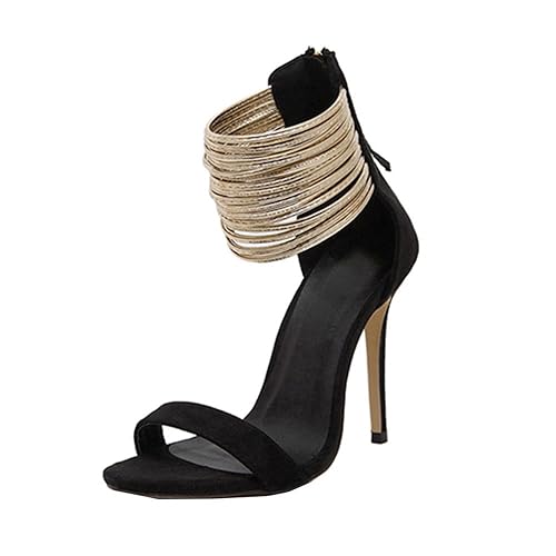 Qmber High Heels Sandalen Damen Schuhe mit hohen Absätzen Party Hochzeit Abend Sommer hochhackige Absatzschuhe Hohe Sandaletten sandalsWildleder Fischmaul Metall Extrem Stiletto