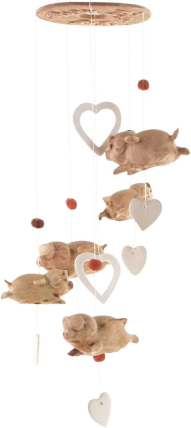 Clay Motif When Pigs Fly with Hearts Valentine Wind Chimes Garden Decor