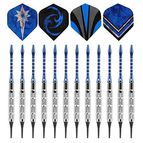 GWHOLE 18g Soft Dart with 16 Dart Flights and 200 Dart Soft Tip Points for Electronic Dartboard, Set of 12