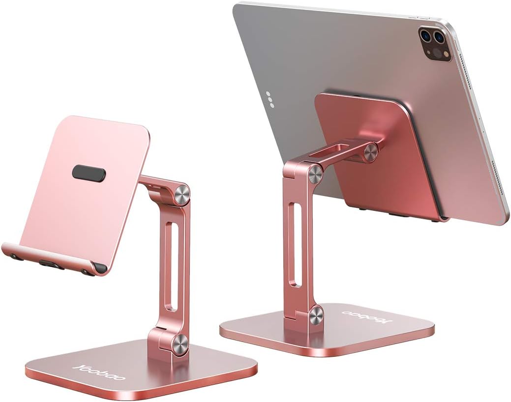Yoobao Tablet Stand Multi-Angle Tablet Holder Desktop iPad Stand Adjustable & Foldable Aluminum Cell Phone Stand for 4-13'' iPad Pro Air Mini Kindle iPhone 11 Pro XR Xs Max & More-RG