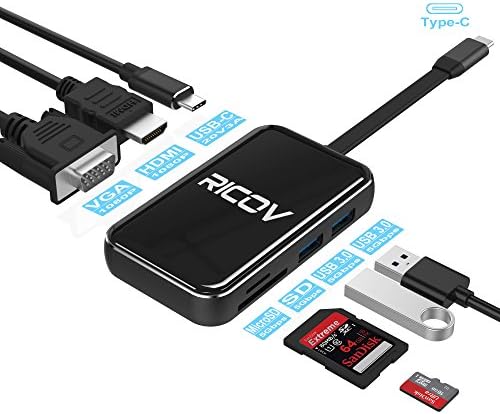 RICOV USB Type C Hub, USB-C to HDMI VGA USB C Adapter for MacBook/MacBook Pro/Google Chromebook Pixel and More – Black