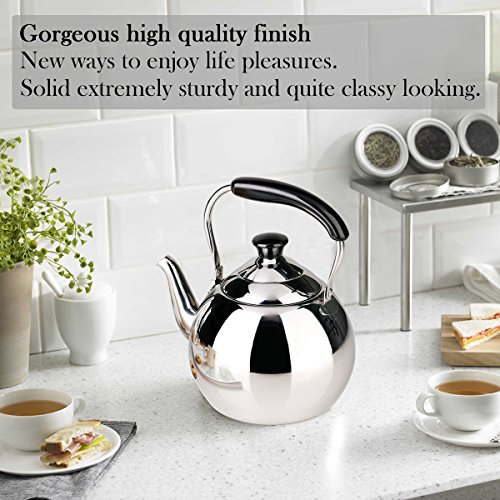 Stainless Steel Tea Kettle Whistle for Stovetop, Mirror Finish Surface, Bakelite Handle Fast Boiling FLH 2 Quart