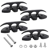 4 Pcs 5" Folding Cleat, Flip-up Dock Cleat. Marine Grade Nylon, Black | with Long Screws and Short Screws(M6), 2 Mounting hole
