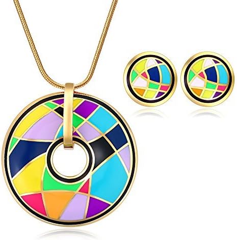 ATEIELLI Enamel Necklace Earrings Gold Plated Jewellery Set