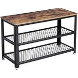 VASAGLE Industrial Shoe Bench, 3-Tier Shoe Rack, Storage Organizer with Seat, Industrial, Wood Look Accent Furniture with Metal Frame, for Entryway, Living Room, Hallway ULBS73X
