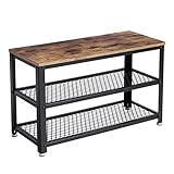 vasagle industrial shoe bench 3 tier shoe rack storage organizer with seat industrial wood look accent furniture with metal frame for entryway living room hallway ulbs73x