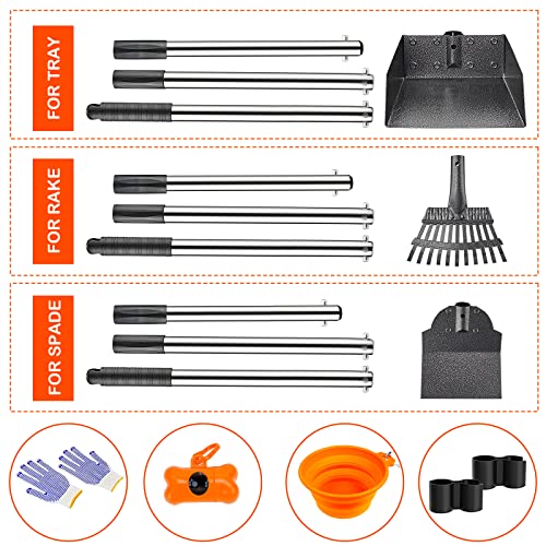 FAVOR MOVE Dog Pooper Scooper, 3 Pack Metal Pet Poop Extra Large Tray, Rake and Spade Set with Adjustable Long Handle for Large and Small Dogs Waste Removal Scooper, Great for Lawns, Grass, Gravel
