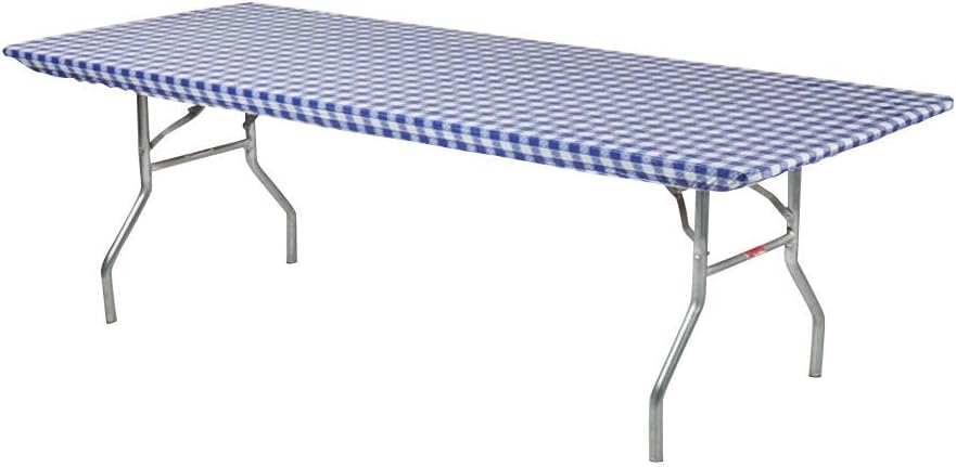 Kwik-Covers8' Rectangle Plastic Table Covers 30" x 96", Bundle of 5 (Blue Gingham)