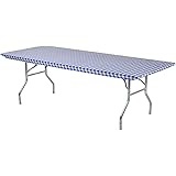 Kwik-Covers8' Rectangle Plastic Table Covers 30" x 96", Bundle of 5 (Blue Gingham)