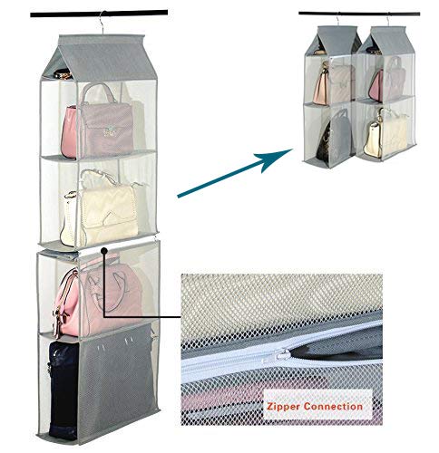 4 Pockets Hanging Handbag Organizer Wardrobe Handbag Organiser Non-Woven Fabric Clear Pouches Storage for Living Room Living Room Bedroom Home Use