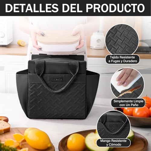 ZZBIFRJ Loncheras Térmica para Mujer, Bolsa de Almuerzo de Gran Capacidad con Cristales Hielo y Cubiertos, Aislamiento Portátil Ideal para el Trabajo, Playa, Camping