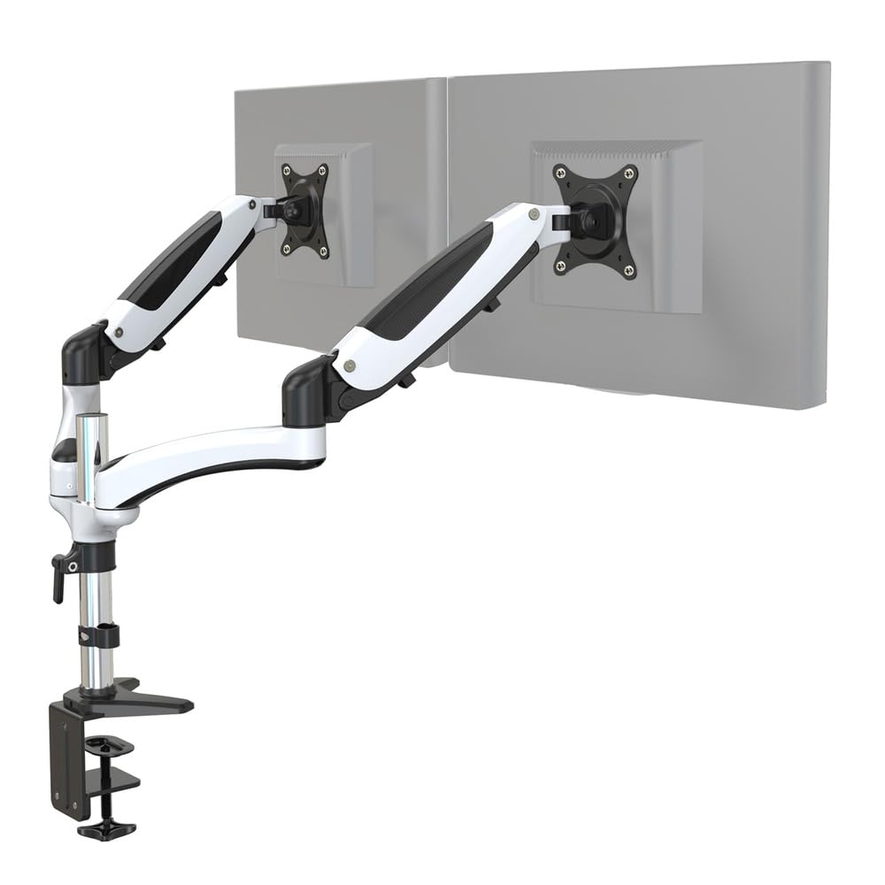 hjh OFFICE 802020 Monitor Bracket 2-Arm 15-27 Inch VM-MG2 Aluminium White/Black Monitor Arm with Gas Spring Each Arm Maximum Load 8 kg