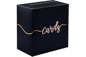 SietDESEO Card Box for Party Black Card Box with Rose Gold Foil Design Money Card Box Gift Card Box Holder for Wedding Reception Retirement Graduation Baby Shower Birthday Card Box