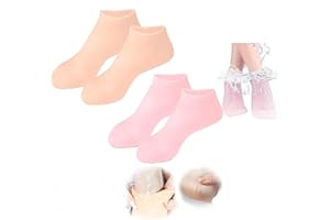 JORLZEUT Moisturizing Foot Mask Exfoliating Silicone Socks Beach Protective Socks, Women Foot Spa Pedicure Silicone Socks, Anti Slip Moisturizing Soft Gel Socks for Repairing Cracked Heel Dry Feet (Pink+Orange