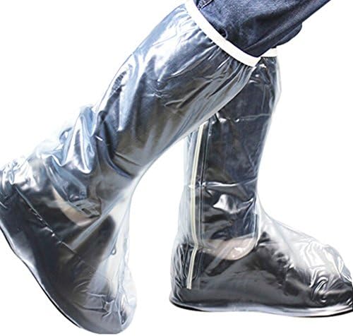 Unisex Couple's Transparent PVC Rainproof Shoes Cover Zippered Anti-slip Bottom Rainshoes Reusable Waterproof Shoes (XXL)