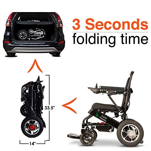 Culver Mobility Electric Power Wheelchair Scooter Fold Lightweight Folding Safe Electric Wheelchair Motorized FDA Approved Aviation Travel (Free Wheelchair RAMP Gift) (Black-17.5 inc)