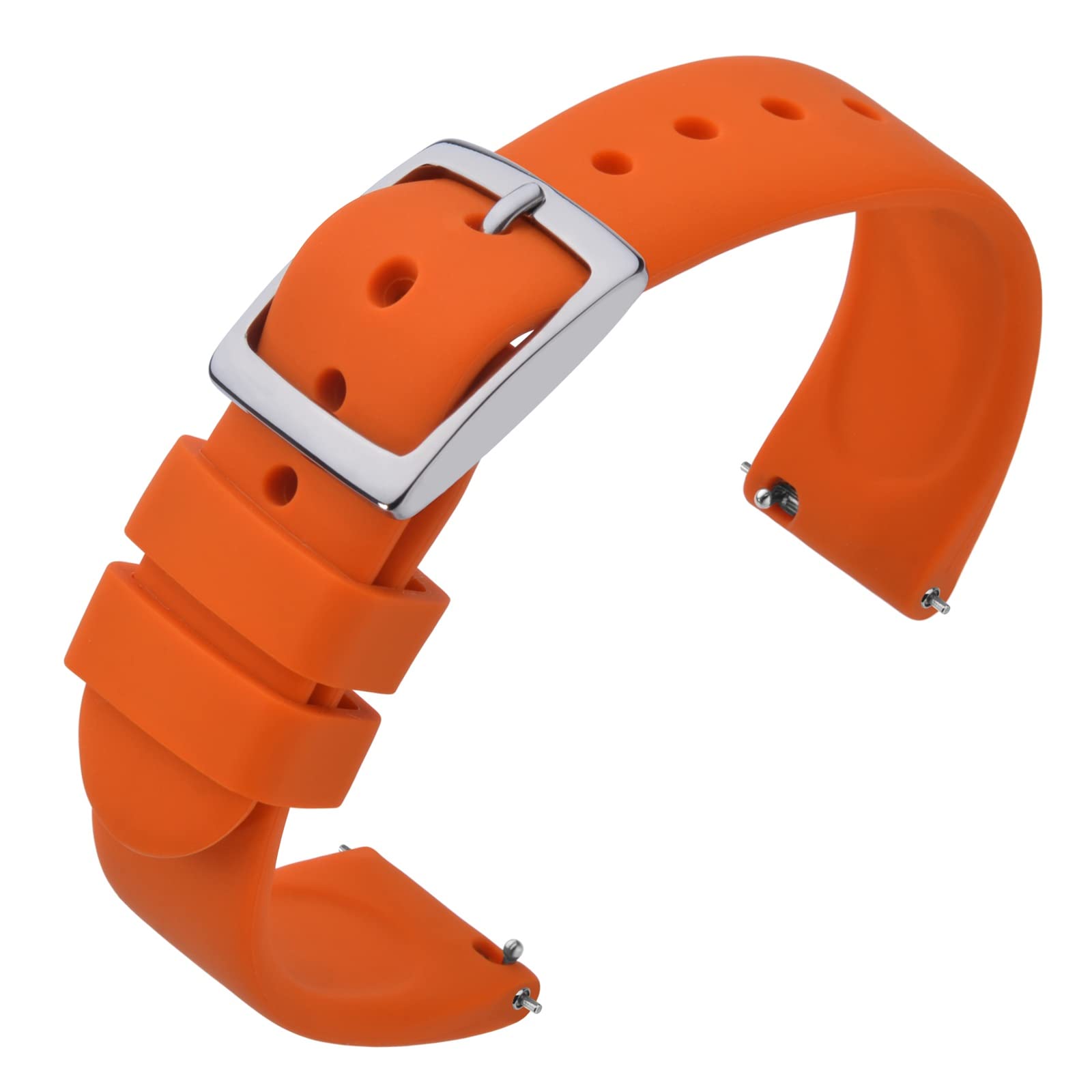 ANNEFIT Silicone Watch Straps, Quick Release Rubber Sport Band 22mm with Classic Silver Clasp (Orange)