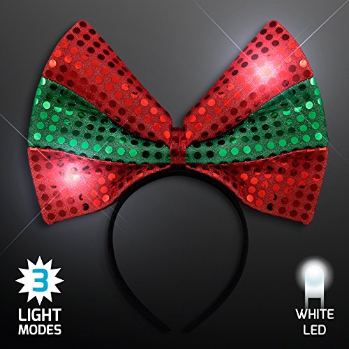 Sequin Light Up Green & Red Christmas Bow Headband