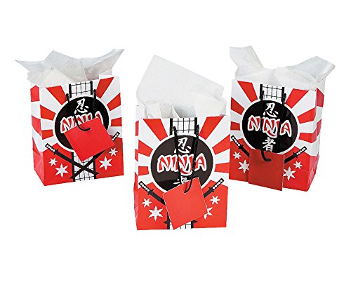 Ninja Warrior Kid's Party Favor Bundle Pack 60 pc (12 Treat Bags, 12 Sticky Stars, 12 Disk Shooters, 24 Paratroopers)