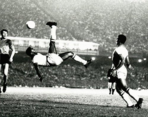 World renown soccer great Pele scoring on a bicycle kick - 16"x20" Photo, Mounted in 20"x24" Double Matt and Framed with Plexi Glass