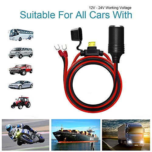 2Pack Female Cigarette Lighter 1.6FT Outlet Ring Terminal Plug Power Supply Cord 12V 16AWG Heavy Duty Cable Accessory 15A Fused DC Power 12 24 Volt Socket for Car Tire Inflator Air Pump By ZHSMS - Thumbnail 6